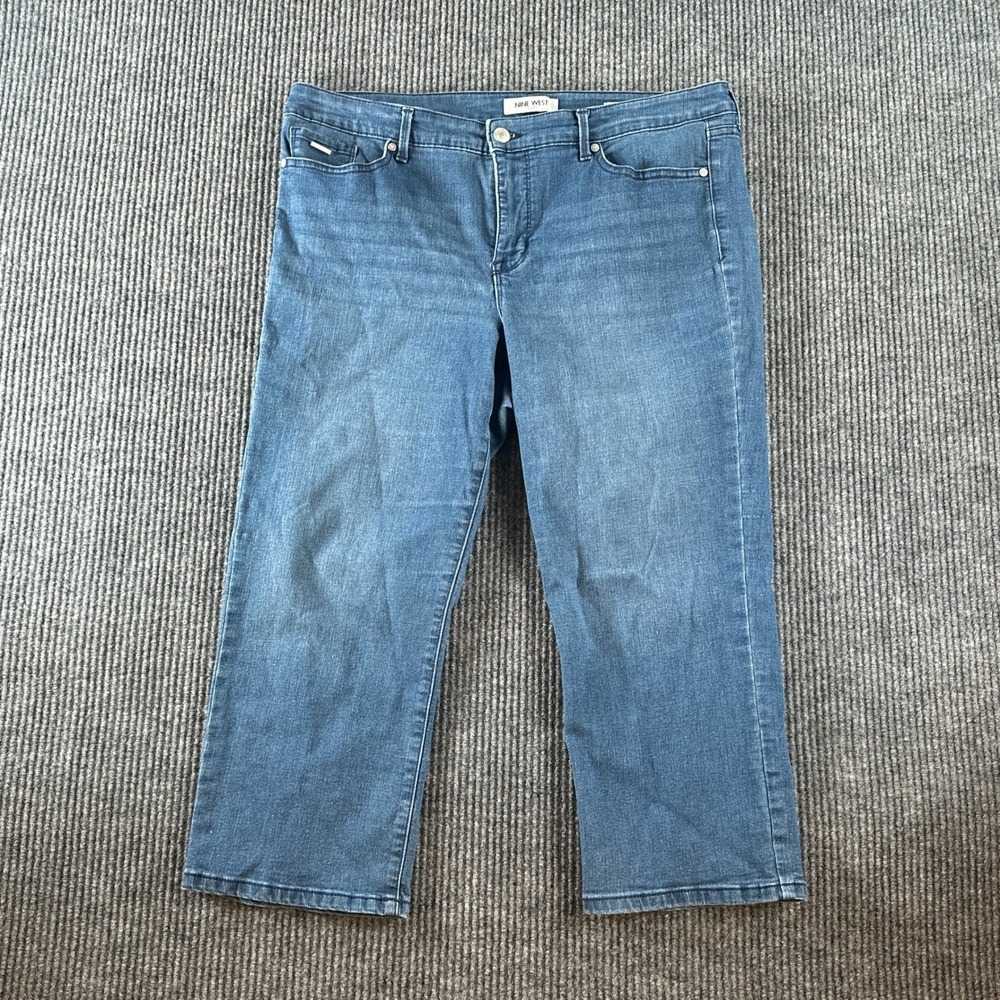 Nine West Chrystie Capri Jeans Womens Size 16 Blue Denim Mid Rise Stretch